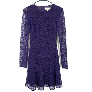 NWT Michael Kors Lace Long Sleeve Skater Dress Purple 2